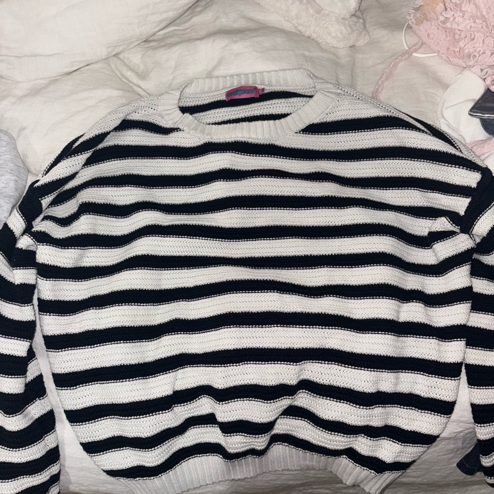 Edikted Black and White Striped Crew Neck Top